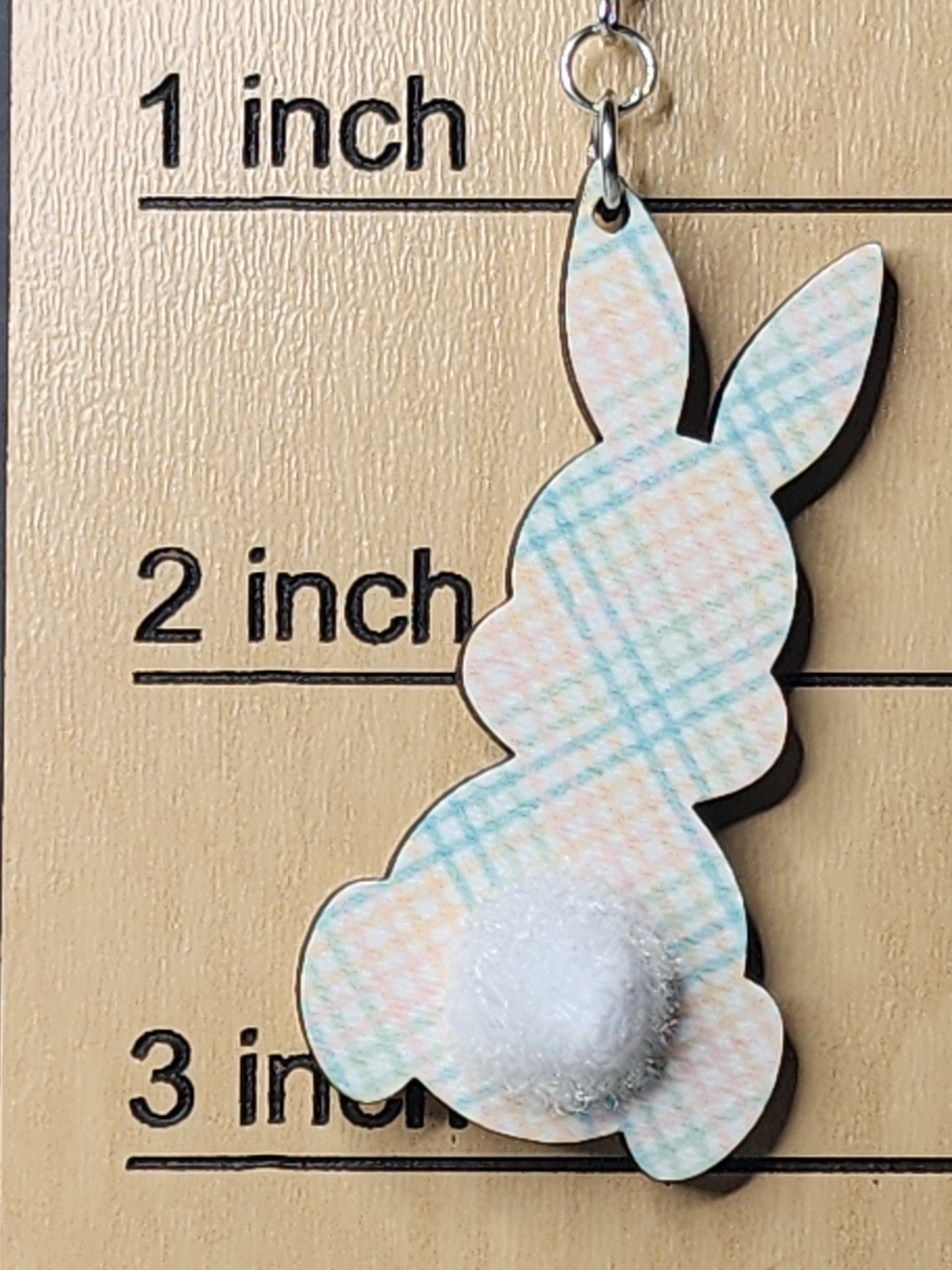 Fluffy Bunny Tail with Pastel Plaid Design Earrings (Copy)