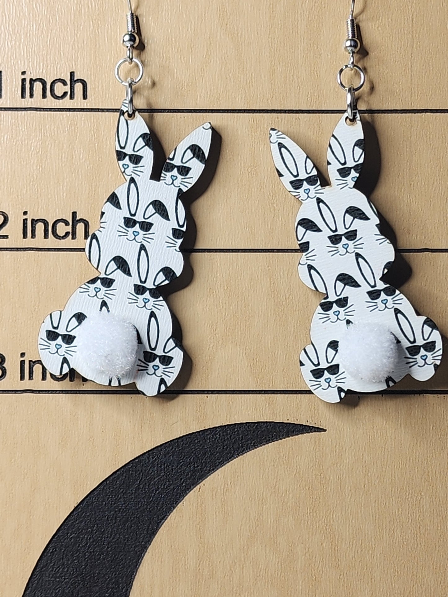Fluffy Bunny Tail Bunny Face Earrings