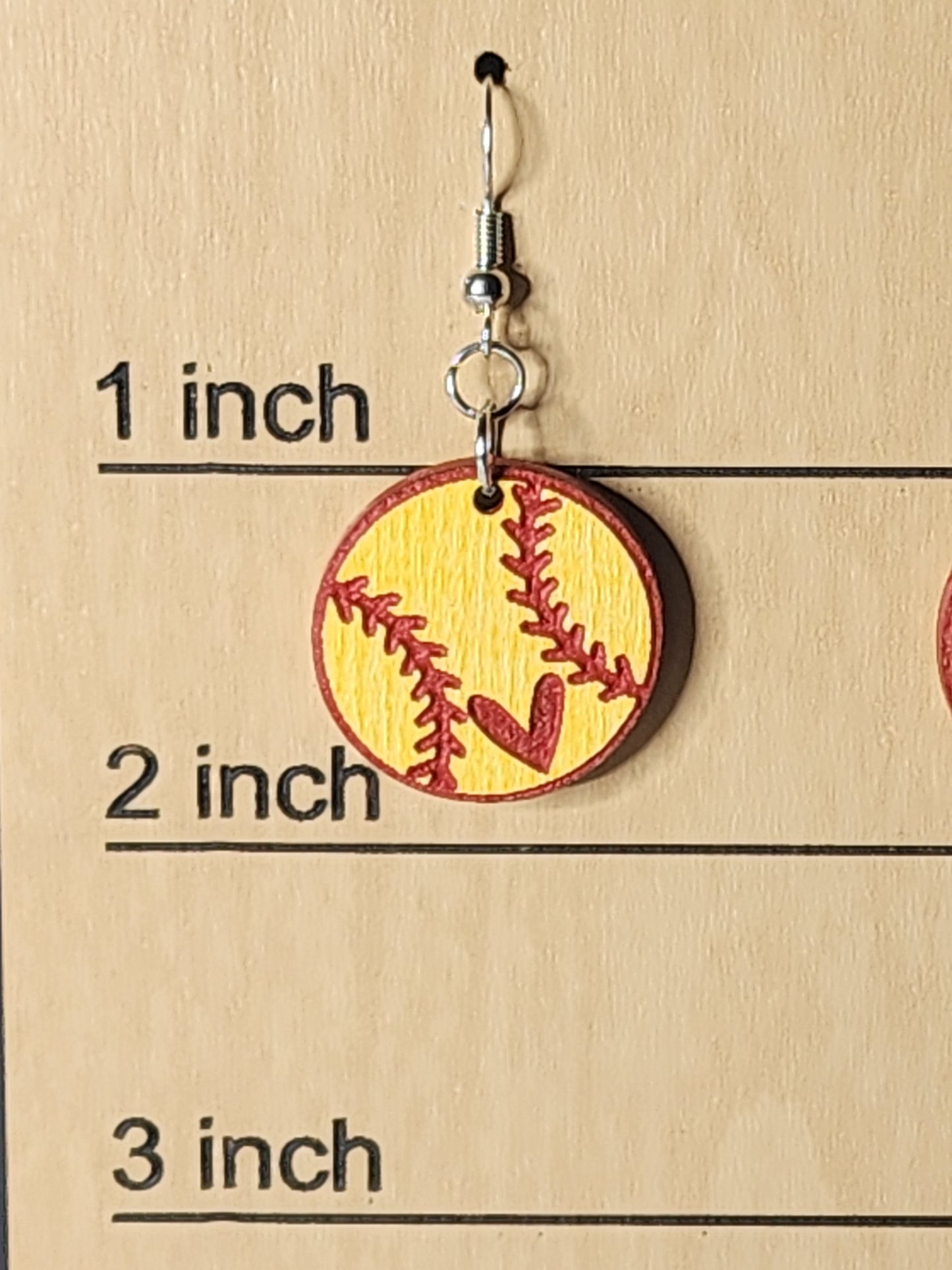 Handmade Softball Earrings with Heart
